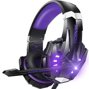 lot 26419 image: BENGOO G9000 Stereo Gaming Headset for PS5, PS4, PC, Xbox One Controller, Noise Cancelling Over Ear Headphones with Mic, LED Light, Bass Surround, Soft Memory Earmuffs - Purple - Retail $28