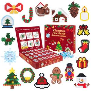 lot 26426 image: Rocollos Fuse Beads Pegboards Kit - Advent Calendar with 24 Element Designs & Ironing Paper for Kids, Girls, Family Craft Activities - Retail $26