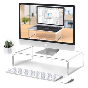 lot 26427 image: Beimu Acrylic Monitor & Laptop Stand Riser - Clear Computer & Laptop Stand for Desk - Compatible with iMac, MacBook & All Notebooks - White Aesthetic Decoration for Office & Home - Retail $22