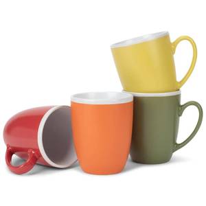 lot 26429 image: Elanze Designs Solid Color Warm Red Orange Yellow 16 ounce Matte Ceramic Mugs Assorted Set of 3 - Retail $24