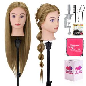 lot 26432 image: 28 Mannequin Head Human Hair, 80% Real Hair Mannequin Head, Cosmetology Manikin Doll Head for Hair Styling Set #27, Training Practice Braiding Head with Table Clamp Suitable for Hair Extensions - Retail $30