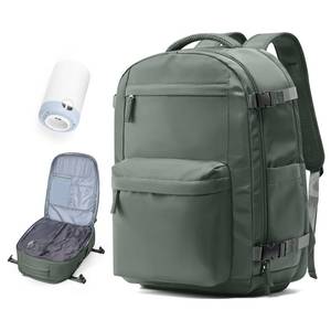 lot 26435 image: Vacuum Travel Backpack with Pump for Women,Personal Item Carry on Backpacks Flight Approved 18x14x8 inches for Men,Laptop Waterproof Work Compression bags Casual Daypack. Green - Retail $50