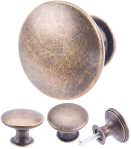 lot 26442 image: HUGOLEM 20 Pack Breen Bronze Round Antique Brass Kitchen Cabinet Knobs Cupboard Door Knobs Drawer Handle Pulls Dresser Knobs with 21 Pcs Screws for Bathroom Drawer Door Hardware - Retail $18
