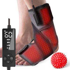lot 26443 image: sticro Ankle Heating Pad for Achilles Tendonitis and Plantar Fasciitis Relief, Heated Ankle Brace Foot Heating Pad Wrap with Massage Ball for Sprained Ankle, Arthritis Foot Heel Pain Relief (Gray) - Retail $36