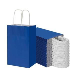 lot 26452 image: 100 Pack 5.25x3.25x8.25 Inch Small Royal Blue Kraft Paper Bags with Handles Bulk, Toovip Gift Wrap Bags for Favor Grocery Retail Party Birthday Shopping Business Goody Craft Merchandise Take Out Sacks - Retail $27