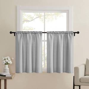 lot 32627 image: Home Queen Grey Waffle Bathroom Window Curtains, Short Water Repellent Rod Pocket for Small Kitchen Window, 36 W X 36 L Inch Each - Retail $17