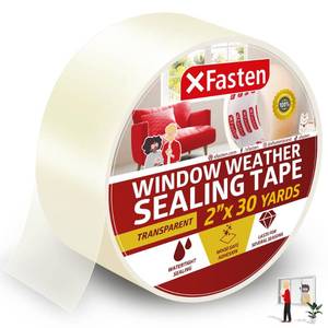 lot 32636 image: XFasten Transparent Window Weather Sealing Tape, 2-Inch x 30 Yards (50.8mm x 27.43m), Clear Window Draft Isolation Sealing Film Tape, No Residue - Retail $11