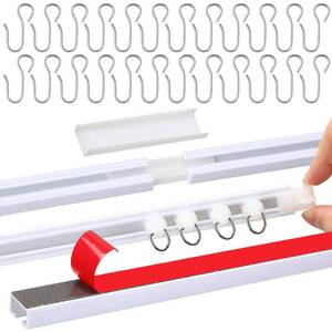 lot 32638 image: DoubleFill 20 FT240 IN Self Adhesive Ceiling Curtain Track Rail No Drill Rod Screws or Tools No Damage for Windows Cabinet Closet Bathroom Shower Curtain Room Divider - Retail $29