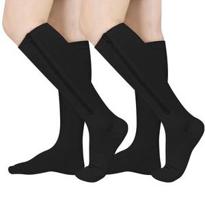 lot 32639 image: 2 Pairs Zipper Compression Socks, 15-20 mmHg Closed Toe Compression Stocking with Zipper for Women and Men - Retail $17