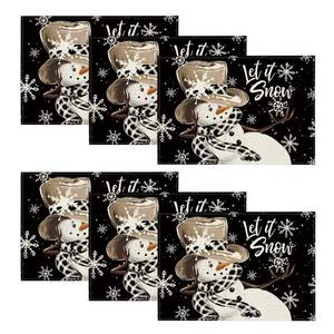 lot 32641 image: Artoid Mode Black Snowman Snowflakes Let it Snow Winter Placemats Set of 6, 12x18 Inch Seasonal Christmas Table Mats for Party Kitchen Dining Decoration - Retail $10