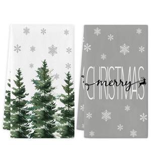 lot 32659 image: soheioue Merry Christmas Hand Towels Set of 2 Pine Trees Snowflake Bathroom Towel Xmas Gifts Farmhouse Decorations 18x26 Inch - Retail $13