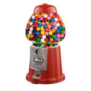 lot 40323 image: Vintage Gumball Machine - 11-Inch Retro-Style, Coin-Operated Cast Metal Vending Machine with Glass Globe and Free Spin by Great Northern Popcorn (Red) - Retail $31