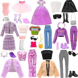 lot 40324 image: Doll Clothes & Accessories 8 Set Clothes Including Party Gown Chill Suits Casual Outfits Sport Wear Ballet Dresses for Doll with 8 Shoes 8 Accessories for 11.5 Inch Girl Dolls Storytelling Set 24 peice - Retail $16