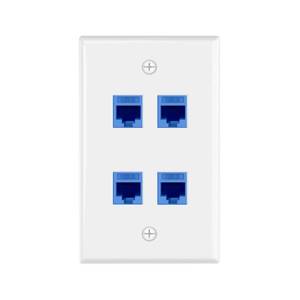 lot 40327 image: VCE 4 Port Ethernet Wall Plate (UL-Listed), CAT6 Female to Female Wall Outlet, Keystone Wall Plate with RJ45 Keystone Inline Coupler, Blue - Retail $10