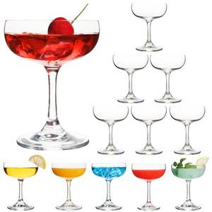 lot 49201 image: QOWOEO Set of 12 - Champagne Coupe Glasses, 7 Oz Clear Cut Rim Martini Glass with Short Stable Base, Ideal for Parties, Birthdays and Bars, Dishwasher safe - Retail $37