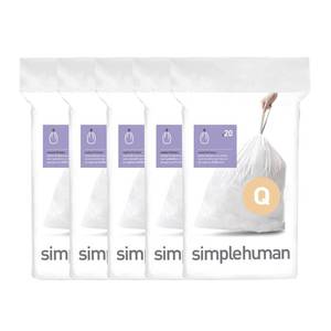 lot 49205 image: simplehuman Code Q 60 Count, Dispenser Pack Custom Fit Liners, Drawstring Trash Bags, 50-65 Liter  13-17 Gallon, White - Retail $32