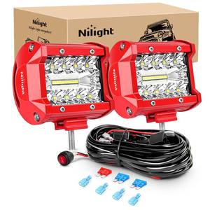 lot 49211 image: Nilight LED Light Bar 2PCS 60W 4Inch Triple Row Spot Flood Combo Lights wWiring Kit for Fog Driving Work Lighting on Off-Road Truck Tractor SUV ATV UTV Golf Cart Boats - Retail $24