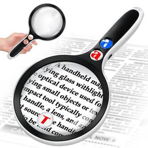 lot 49212 image: Large Magnifying Glass with Lights,10X 25X 45X 60X Handheld Lighted Magnifier, 5in Page Magnifier LED Lights, Magnifying Glass for Reading Small Prints & Low Vision Seniors with Aging Eyes - Retail $19