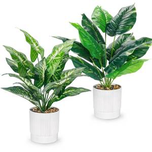 lot 49214 image: Der Rose 16 Fake Plant Artificial Tropical Plants Indoor Faux Greenery for Home Office Desk Bathroom Decor - Retail $16
