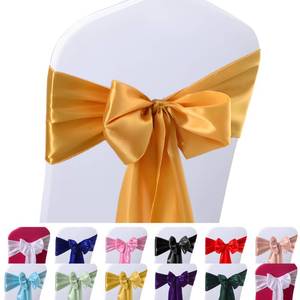 lot 49224 image: Vibera 50 PCS Gold Satin Chair Sashes for Wedding Chair Bows Sashes Chair Ties Chair Cover Sashes for Folding Chairs for Thanksgiving Party Home Decorations Gold 7 x 108 inch�� - Retail $32