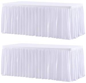 lot 49235 image: Wish Care 2 Pack White Rectangle Table Clothes for 6 Foot Tables, Polyester Fitted Tablecloths 6t Stretch Table Cover for Wedding, Birthday, Parties, Trade Show, Craft Show - Retail $40