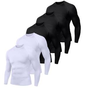 lot 49236 image: Mens (Pack of 5) Cool Dry Compression Long Sleeve Sports Baselayer T-Shirts Tops BlackBlackBlackWhiteWhite 5P01-2XL - Retail $43