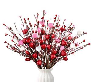 lot 49237 image: Yunfan 6Pcs Valentines Day Decorations Valentines Decor Red Pink White Heart Shaped Berry Picks Artificial Flowers for Valentines Day Gifts Wedding Home Decor 17in - Retail $20