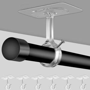 lot 49250 image: MUAKIOY No Drill Ceiling Mount Rod Brackets, 6-Pack Heavy Duty Self Adhesive Holders, Adjustable Hooks Hanging 1.2 Dia Poles for Curtain Closet Bedroom - Retail $20