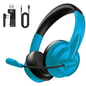 lot 49256 image: Wireless Headset with Mic for Work with AI Noise Cancelling Mic for Clear Calls, Bluetooth V5.3 Headphones with Microphone to USB AC Dongle & Mic Mute for Computer Laptop PC iPhone (Glacier Blue)