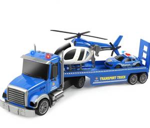 lot 49259 image: Dwi Dowellin 27 Large Friction Powered Police Truck Toy with Car and Helicopter,Semi Truck Toys for 3 4 5 6 Years Old Toddlers Kids Boys & Girls Gift - Retail $37