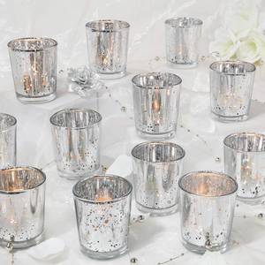 lot 49268 image: UPBUD Votive Candle Holders Set of 24, Speckled Mercury Silver Candle Holders for Wedding Centerpiece Table Decorations, Tealight Candle Holder for Party Bridal Shower Decor, Home Decor - Retail $29