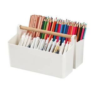 lot 49274 image: Himilucky Desk Organizer, Pen Holder, Marker organizer with 8 Compartments - Portable Plastic Pencil Storage Box for Office Supplies, Art Materials, Home Organization (White Large) - Retail $11