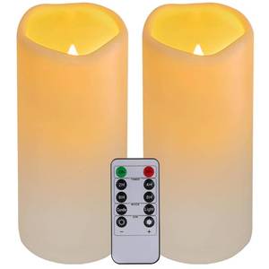 lot 49292 image: Xiangpeng Flickering Flameless LED Candles with 10-Key Remote & Timer, Waterproof Outdoor Indoor f Battery Operated Candles for HomeWeddingFestival Decor Set of 2 (D3 x H5.5) Ivory - Retail $7