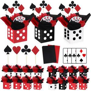 lot 49295 image: WinnerWhy 16 Sets Casino Party Decorations Themed Table Centerpieces Casino Night Table Party Toppers with White, Black, Red Dice Box Poker Cutouts and Sticks for Night Decor Birthday - Retail $28