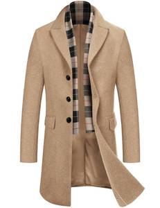 lot 49303 image: COOFANDY Mens Classic Lapel Collar Single Breasted Wool Pea Coat Thick Winter Beige Trench Coats with Pockets (Khaki M) - Retail $60