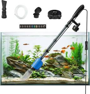 lot 49305 image: FOUSIUTIM 6-in-1 Electric Aquarium Gravel Cleaner, 530GPH Fish Tank Vacuum with Water Changer, Sand Washer & Debris Remover, Quiet 32W Pump & Telescopic Pole for Freshwater & Saltwater Tanks (Blue) - Retail $50