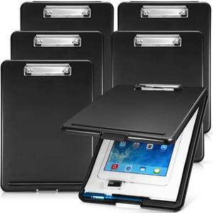 lot 59377 image: 6 Pieces Clipboard with Storage, 9.5 x 13.5 Heavy Duty Plastic Storage Clipboard, Nursing Foldable Clip Board with Compartment and Metal Clip for Nurse Teacher Student Classroom Office (Black) - Retail $36