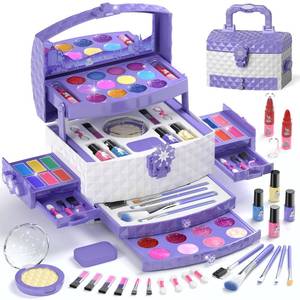 lot 59379 image: PERRYHOME Kids Makeup Set for Girl 56 Pcs Washable Real Cosmetic, Non-Toxic Frozen Toys Toddler Makeup Kit, 2026 New Princess Valentine & Birthday Girl Gift for 3 4 5 6 7 8 9 10 11 12 Year Old Girls - Retail $22