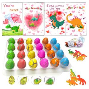 lot 59380 image: OceanWings Valentines Day Cards for Kids School - 24 Pack Hatching Dinosaur Eggs with Cards Dinosaur Birthday Party Favors Valentines Day Gifts for Boys Girls Classroom - Retail $9