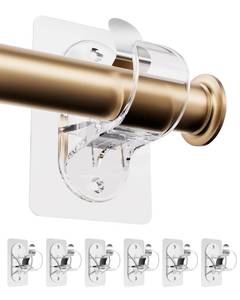 lot 59383 image: ANDGOO 6 Pack Adhesive Curtain Rod Holders, No Drilling Curtain Rod Brackets, Renter Friendly Curtain Hanger, Fits 0.5 to 1.2 Rods, Heavy Duty Curtain Rod Hooks for Apartment Bathroom Dorm Kitchen - Retail $17