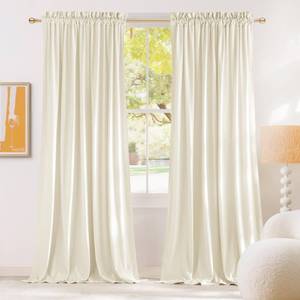 lot 63103 image: NICETOWN Ivory White Winter Velvet Curtains for Christmas 90 inches Long, Thermal Insulated Soft and Warm Sound Reducing Room Darkening Drapes Window Treatments for Large Door(2 Panels, 52-inch Wide) - Retail $44