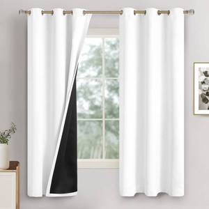 lot 63109 image: QUEMAS White Blackout Curtains for Bedroom 63 Inch Length, Black Out Thermal Insulated Grommet Window Drapes for Living Room, 2 Panels Set, Each 42 Inch Wide - Retail $24