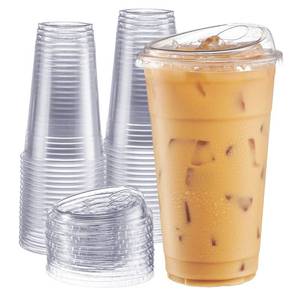 lot 63119 image: GUSTO Clear Plastic Cups with Lids 24 oz - 100 Count - Disposable Iced Coffee Drink Cups with Strawless Sip Lids for Smoothies, Juices, and More - (Formerly Comfy Package) - Retail $33