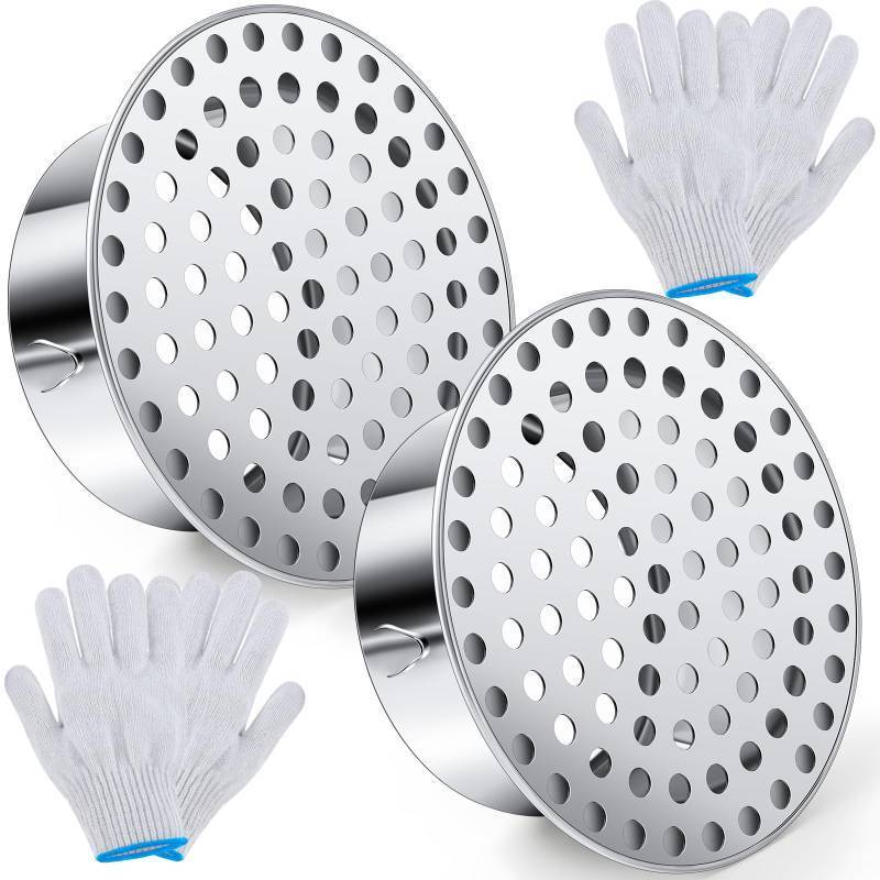 lot 25706 image: Moxweyeni 2 Pcs PVC Termination Cap for 4 Inner Diameter, Mesh Screen Vent Cover 304 Stainless Steel, for Furnace & Roof Vent Cap, Round Air Outlet Exhaust Water Drains Pipe with Gloves - Retail $18