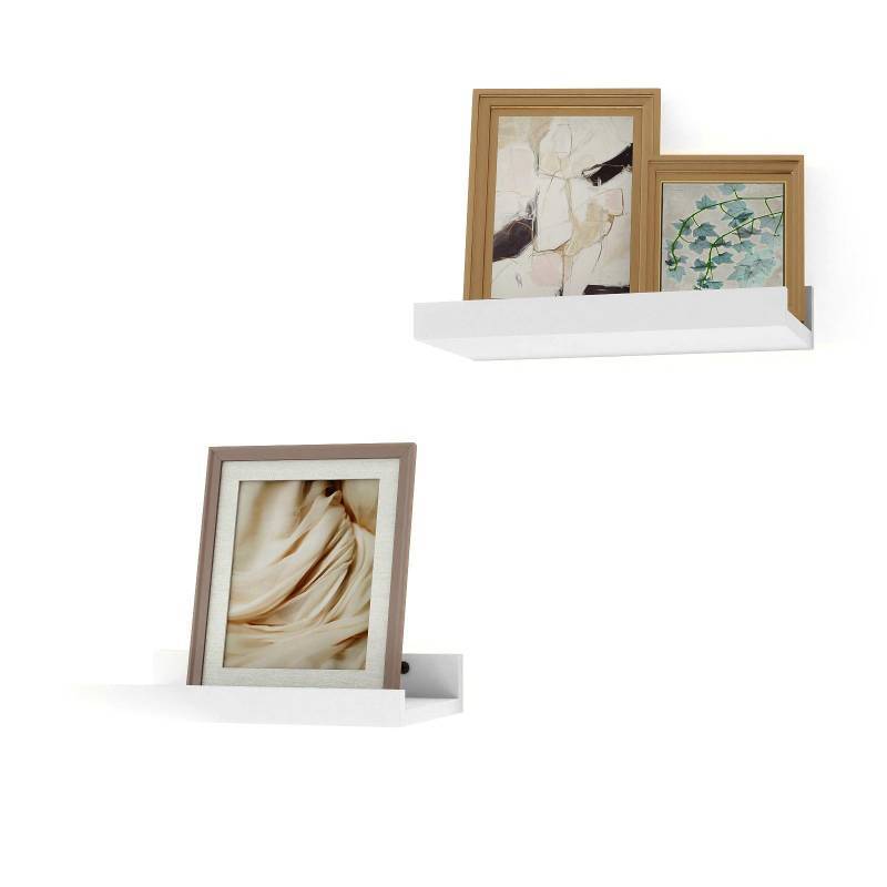 lot 25727 image: Solrot Small White Floating Shelves for Wall Decor, Wall Mounted Wood Shelf for Bedroom, Living Room, Bathroom, Kitchen, Nursery, Display Picture Ledge Shelf with Lip Set of 2-8 Inches, White - Retail $14