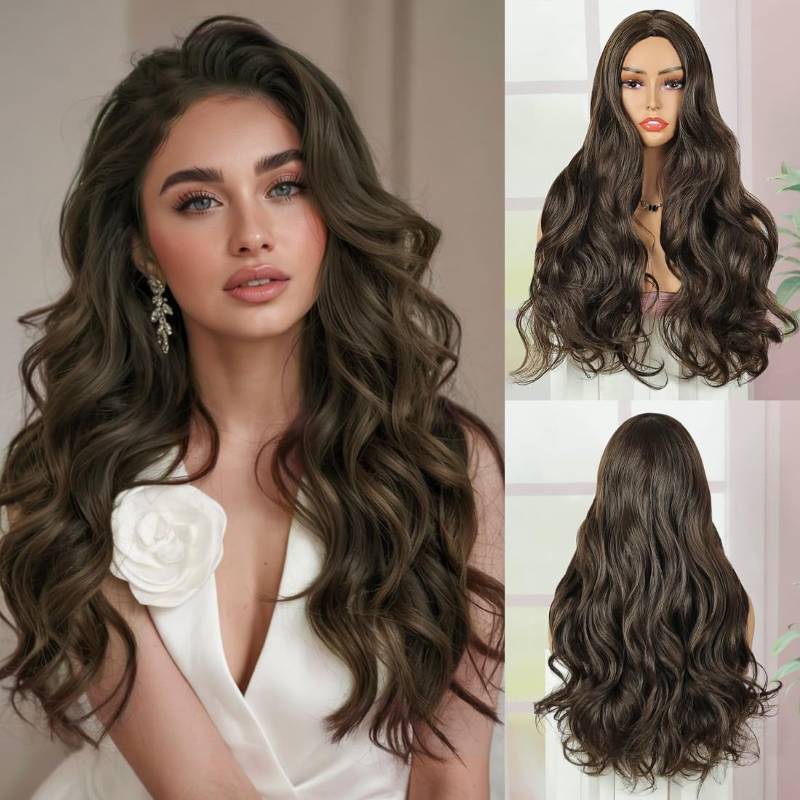 lot 29987 image: BECUS 26 Inch Brown Wig Long Wavy Wigs for Black Women Curly Wigs Synthetic Hair for Anime Costume Cosplay Halloween