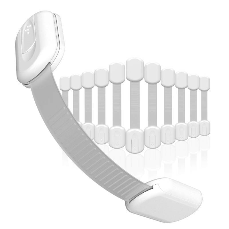 lot 29988 image: Baby Proofing Child Safety Locks (12 Pack) by Skyla Homes - The Safest, Quickest and Easiest 3M Adhesive Cabinet Latches, No Screws & Magnets, Multi-Purpose for Furniture, Kitchen, Ovens, Toilet Seats - Retail $15