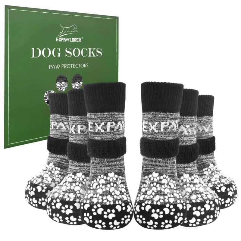 lot 29996 image: EXPAWLORER 6Pcs Anti-Slip Dog Socks to Prevent Licking Paws,Winter Snow Dog Boots & Paw Protectors, Dog Booties Traction Control on Hardwood Floor,Dog Shoes for Puppy Small Medium Large Senior Dogs - Retail $10