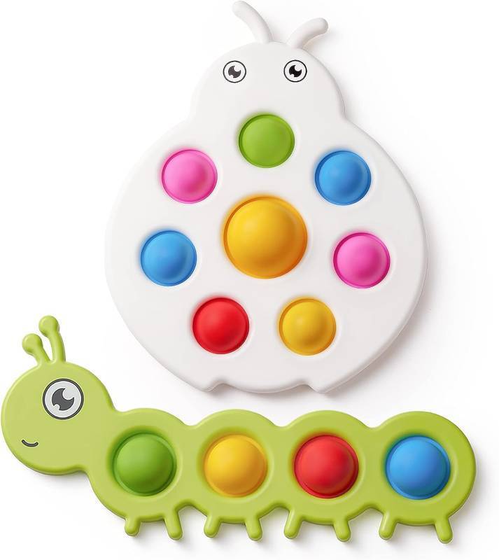 lot 30003 image: LiKee Fidget Popper Sensory Baby Toys for 10 Months, Christmas Stocking Stuffers Push and Popping Busy Board, Montessori Toys for 1 Years Old, Airplane Car Travel Toy for Toddlers 1-3 Stress Relief - Retail $10