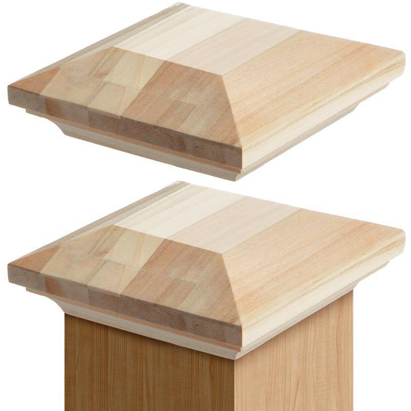 lot 30006 image: Sasylvia 2 Pcs 3.5 x 3.5 Wood Newel Post Cap Fence Post Cap for Topper Top Resistant Decking Caps for Indoor Outdoor Fences Decks and Mailboxes Cover - Retail $22